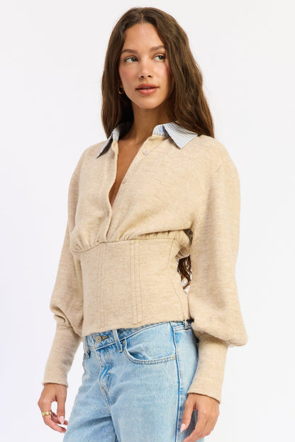 Emory Park Daniella Corset Top in Oatmeal view 6 - Danielle Corset Top