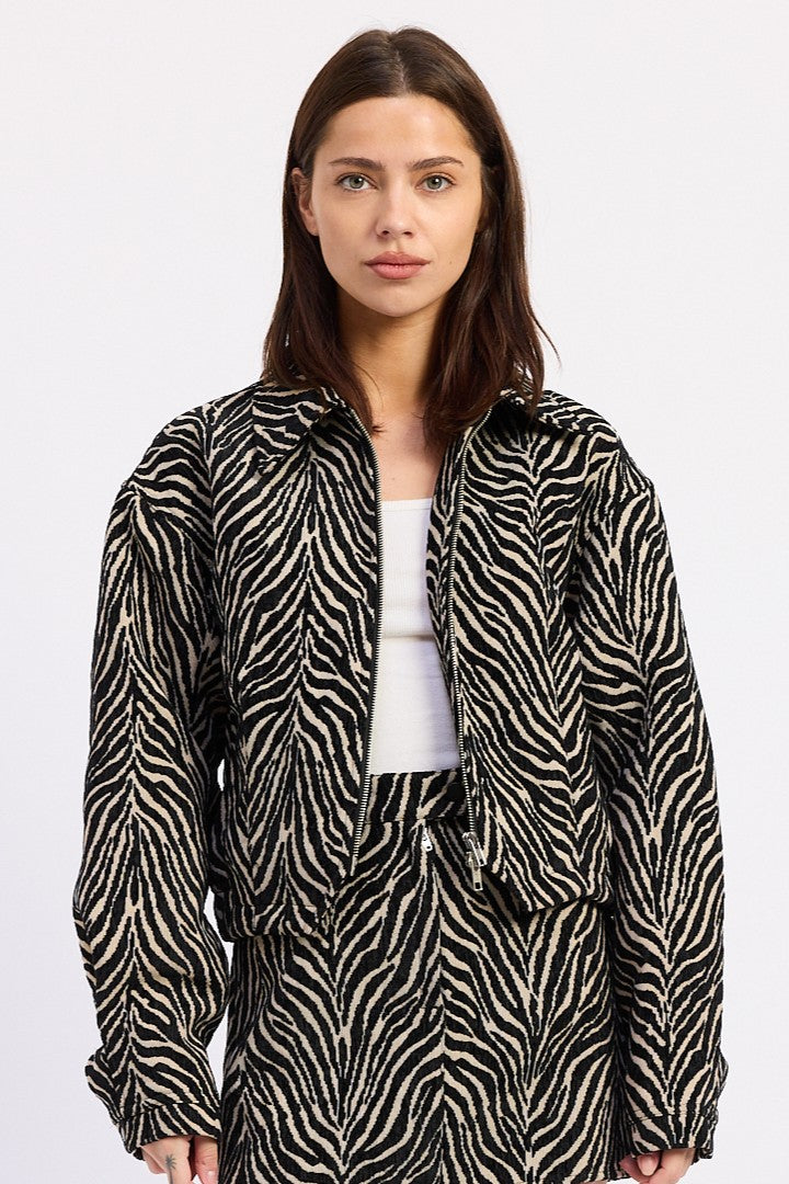 Emory Park Demi Jacket in Tan Black - Denim Jacket (bottom)
