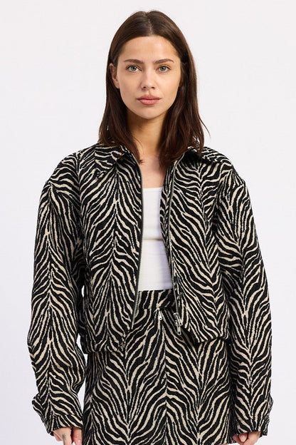 Emory Park Demi Jacket in Tan Black - Denim Jacket (bottom)
