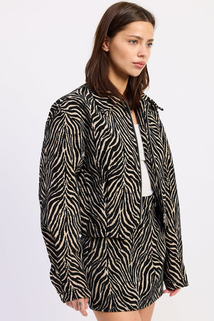 Emory Park Demi Jacket in Tan Black view 2 - Denim Jacket (bottom)