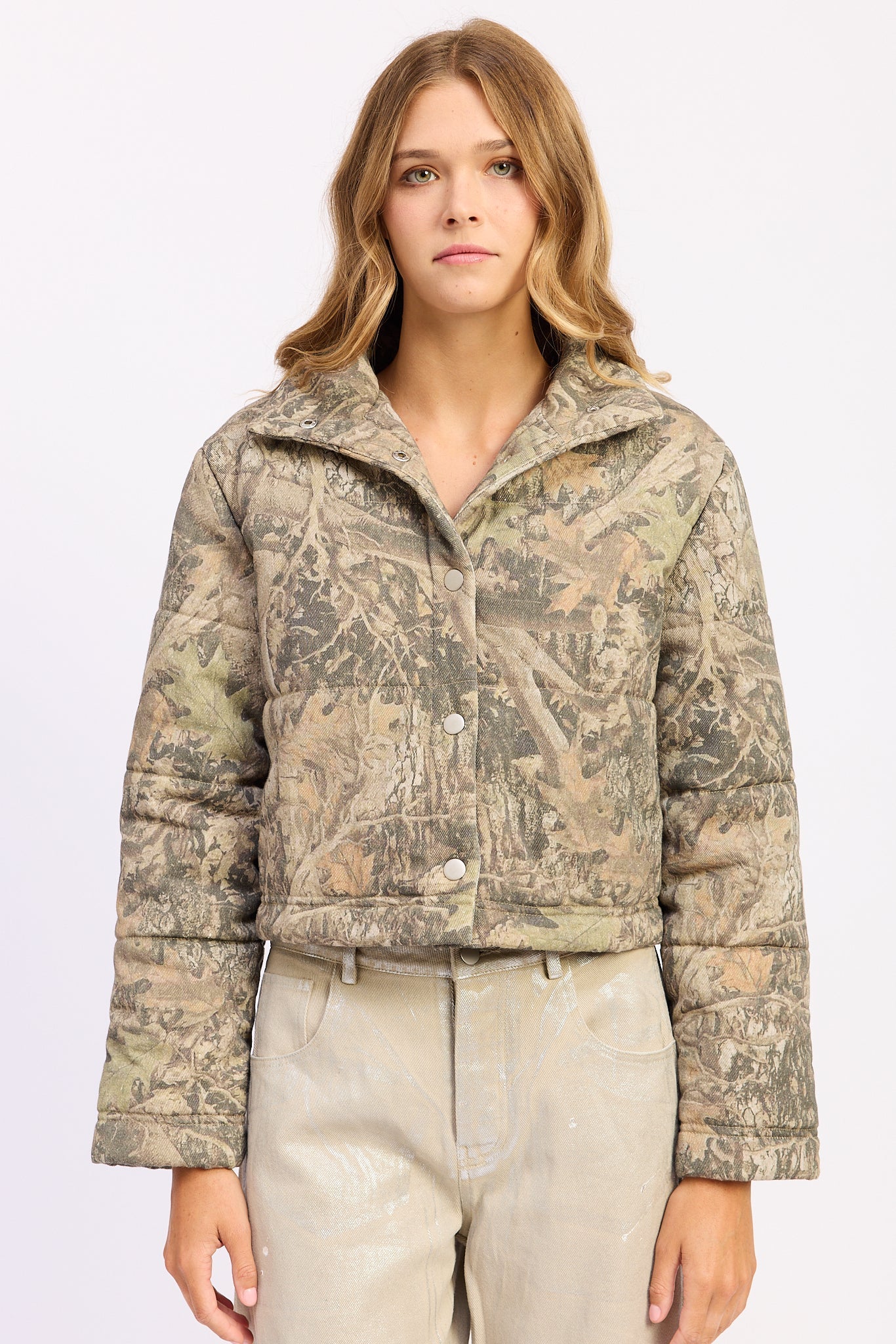 Emory Park Dinara Puffer Jacket in Olive Tan - Dinara Puffer Coat (layer)