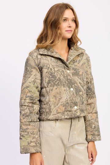 Emory Park Dinara Puffer Jacket in Olive Tan view 2 - Dinara Puffer Coat (layer)