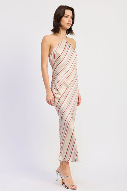 Emory Park Dulcie Midi Halter Dress in Grey Berry Stripe view 2 - Rixo Dulcie Midi Dress
