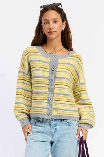 Emory Park Ellie Cardigan Top in Lemon Grey Multi - Ellie Cardigan Carly Jean