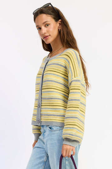Emory Park Ellie Cardigan Top in Lemon Grey Multi view 2 - Ellie Cardigan Carly Jean
