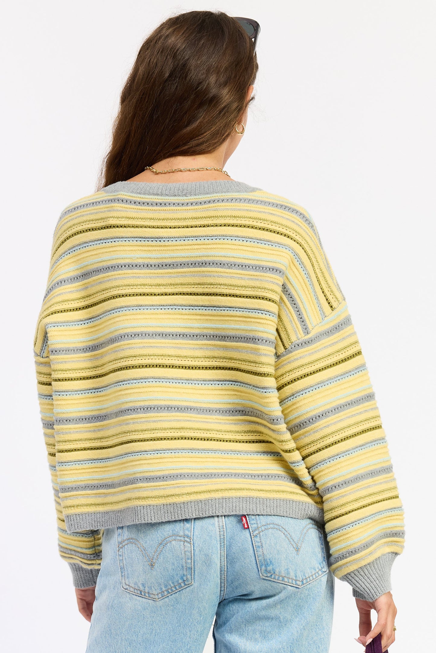 Emory Park Ellie Cardigan Top in Lemon Grey Multi view 3 - Ellie Cardigan Carly Jean