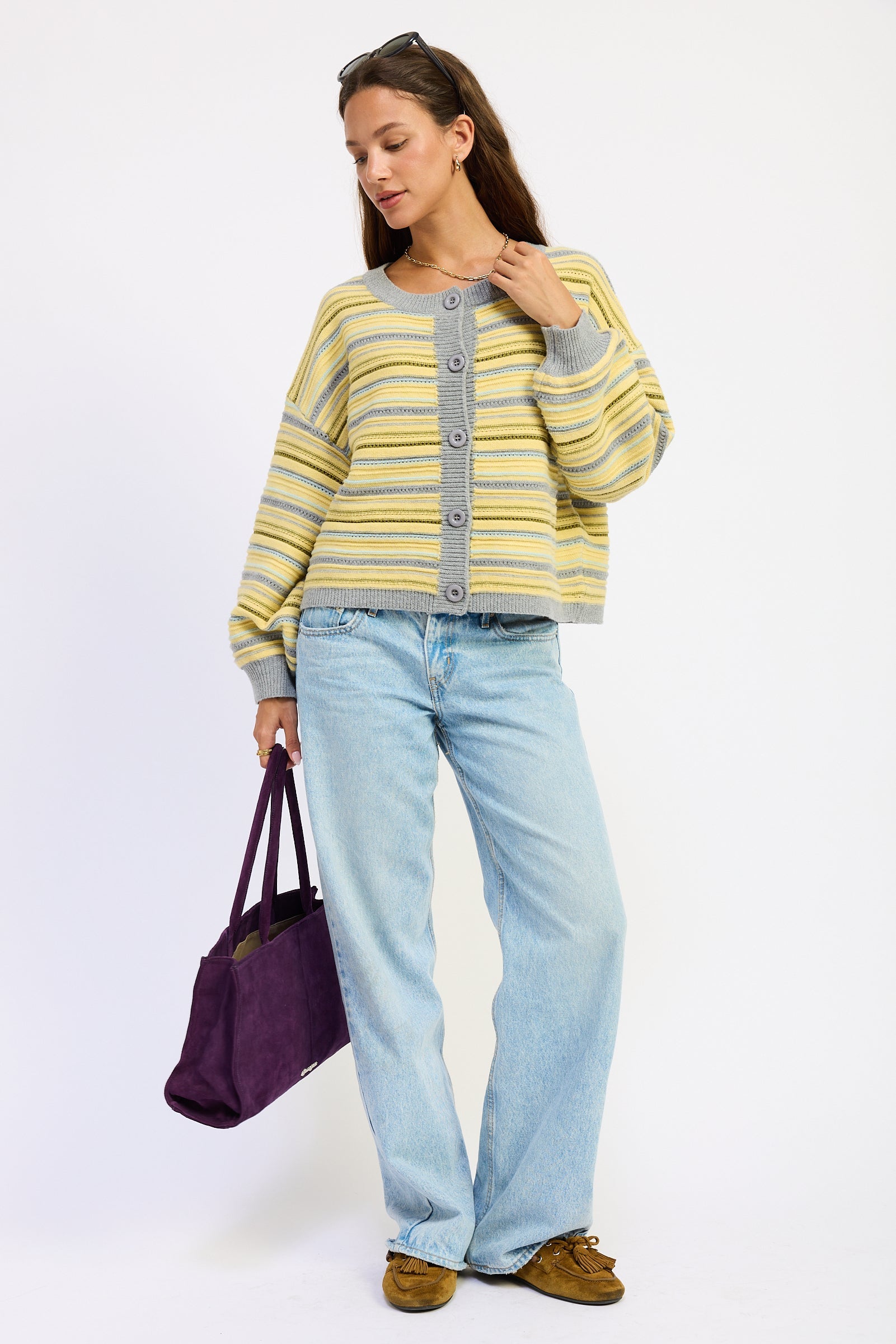 Emory Park Ellie Cardigan Top in Purple Burgundy Multi view 4 - Ellie Cardigan Carly Jean