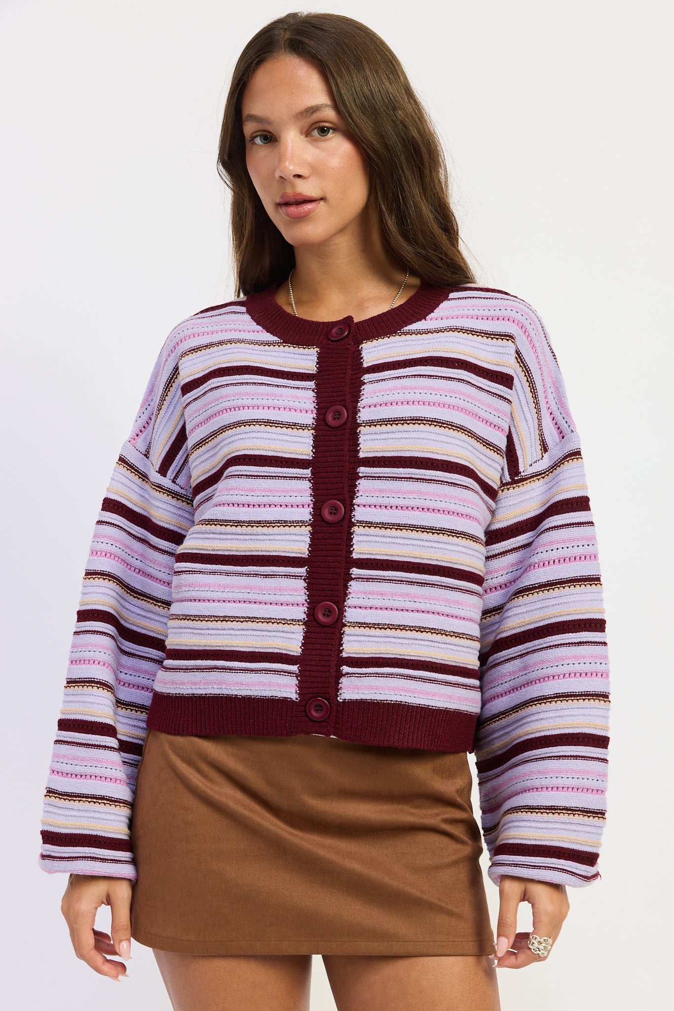 Emory Park Ellie Cardigan Top in Purple Burgundy Multi view 5 - Ellie Cardigan Carly Jean