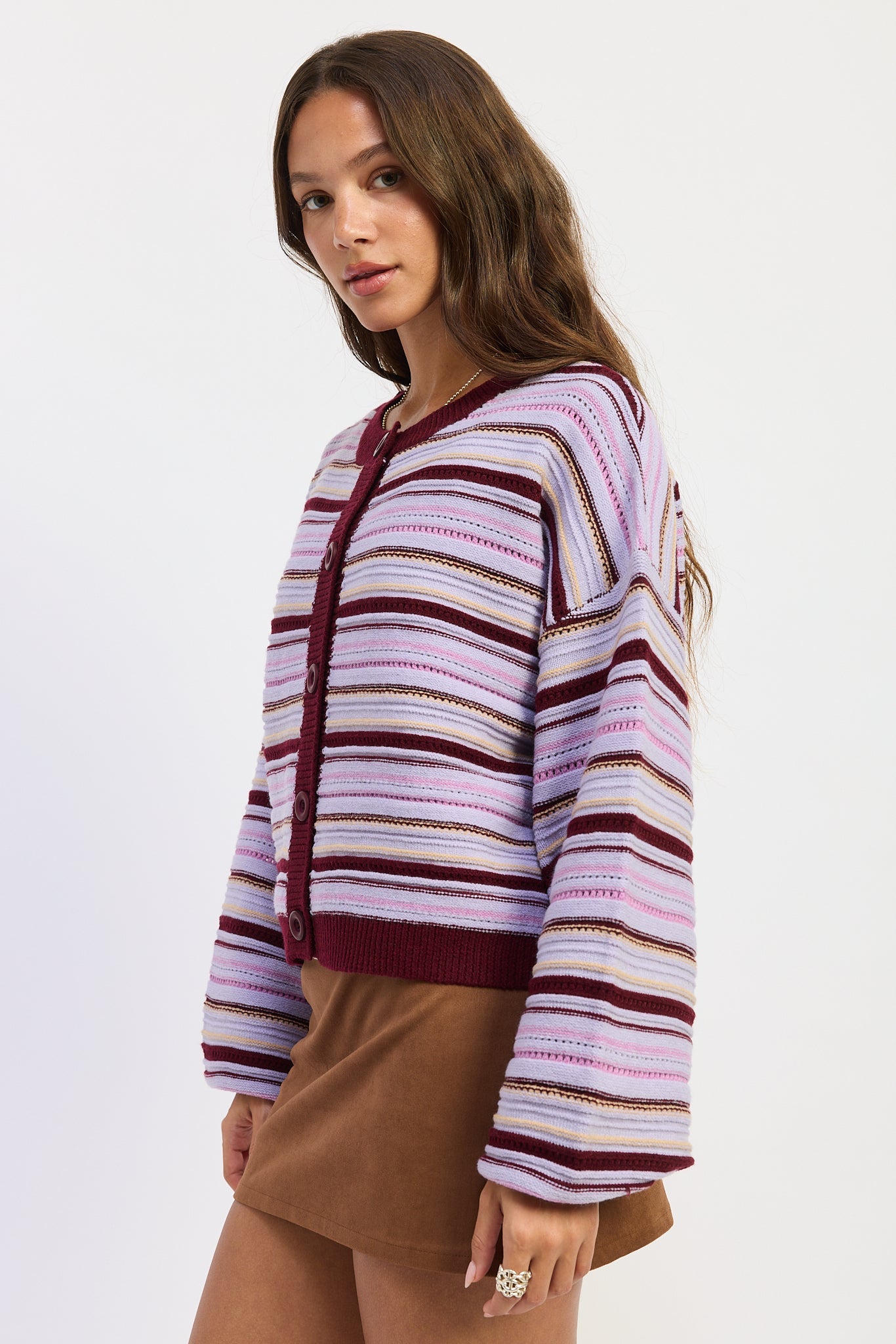 Emory Park Ellie Cardigan Top in Purple Burgundy Multi view 6 - Ellie Cardigan Carly Jean