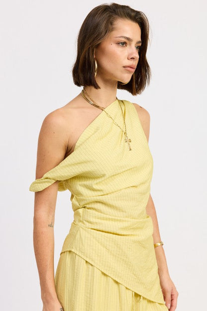 Emory Park Elsie Asymmetrical Top in Yellow Black Stripe view 6
