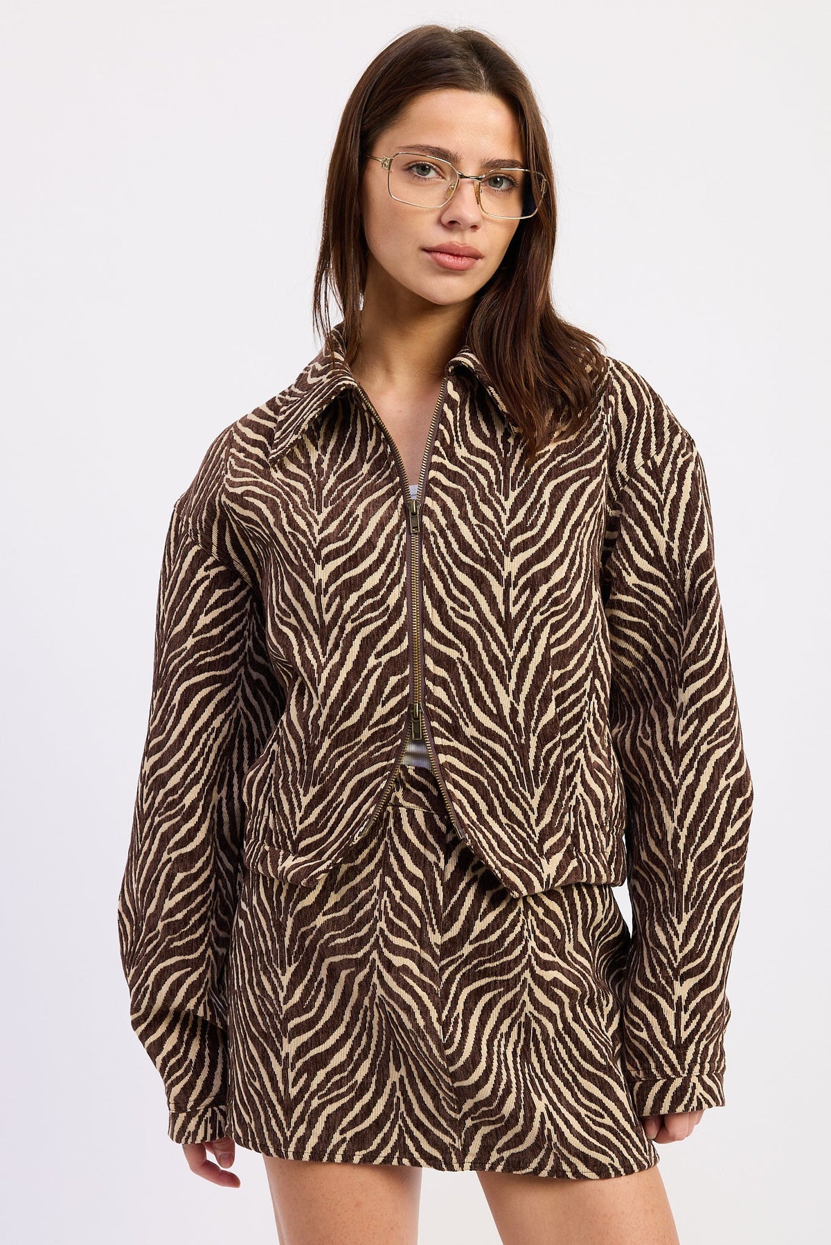 Emory Park Elspeth Jacquard Jacket in Brown Tan (layer)