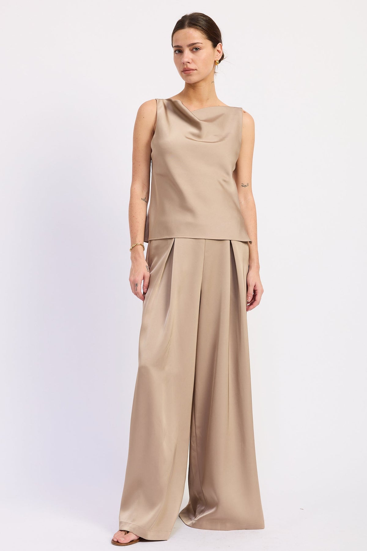 Emory Park Emily Satin Pants in Beige (bottom)