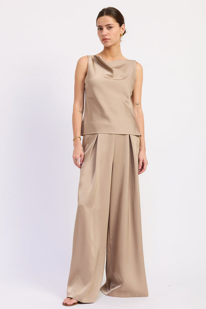 Emory Park Emily Satin Pants in Beige (bottom)