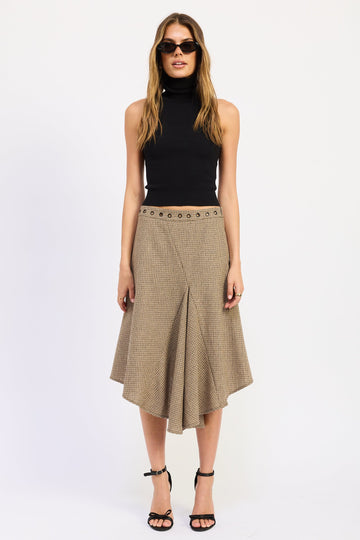 Emory Park Esra Midi Skirt in Taupe Gingham - Esra Midi Dress