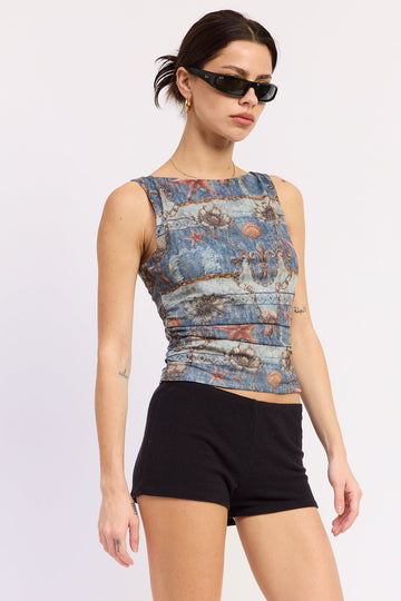 Emory Park Farrah Top in Blue Multi view 2 - Farrah Top By Urth