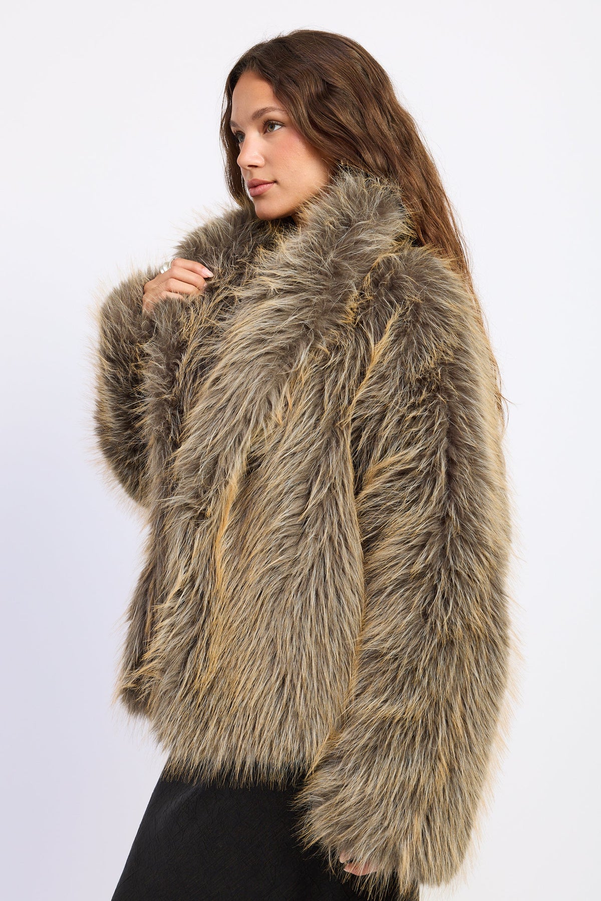 Emory Park Georgia Fur Jacket in Khaki Beige view 2 - Georgia Fur Coat (layer)