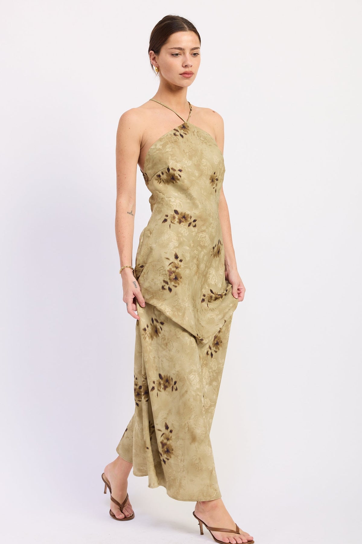Emory Park Ginevra Midi Dress in Light Olive view 2 - Geneva Midi Dress