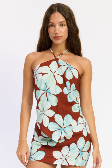 Emory Park Giselle Scarf Top in Brown Floral