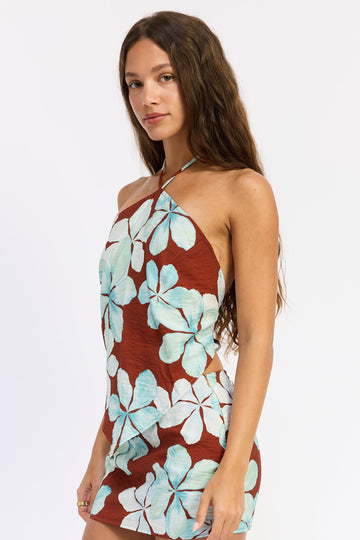 Emory Park Giselle Scarf Top in Brown Floral view 2