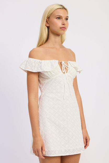 Emory Park Grace Mini Off Shoulder Dress in Off-White view 2 - Grace Mini Dress Kookai
