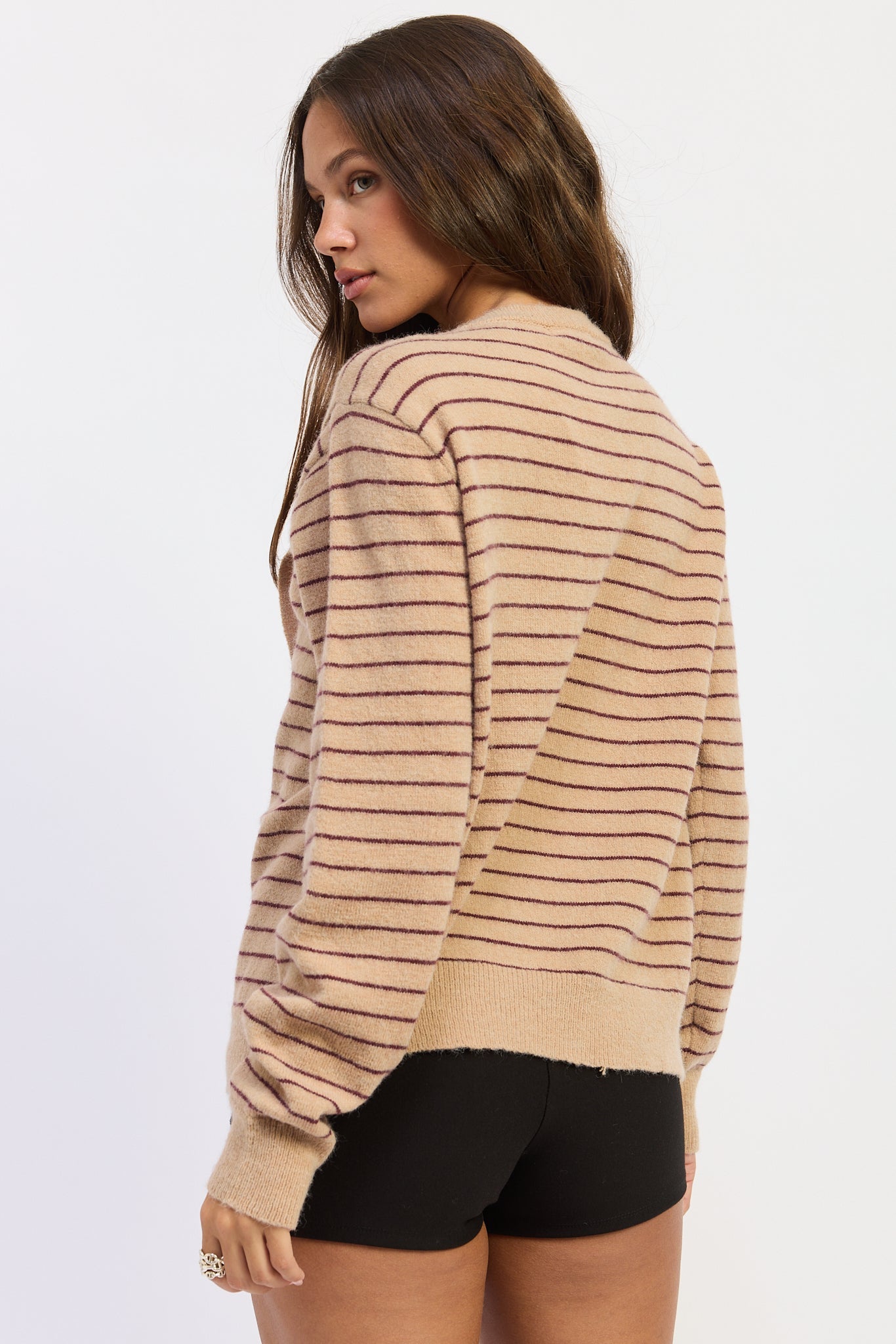 Emory Park Hailey Sweater in Beige Merlot Stripe view 3 - Hailey Sweater Irene Lin (top)