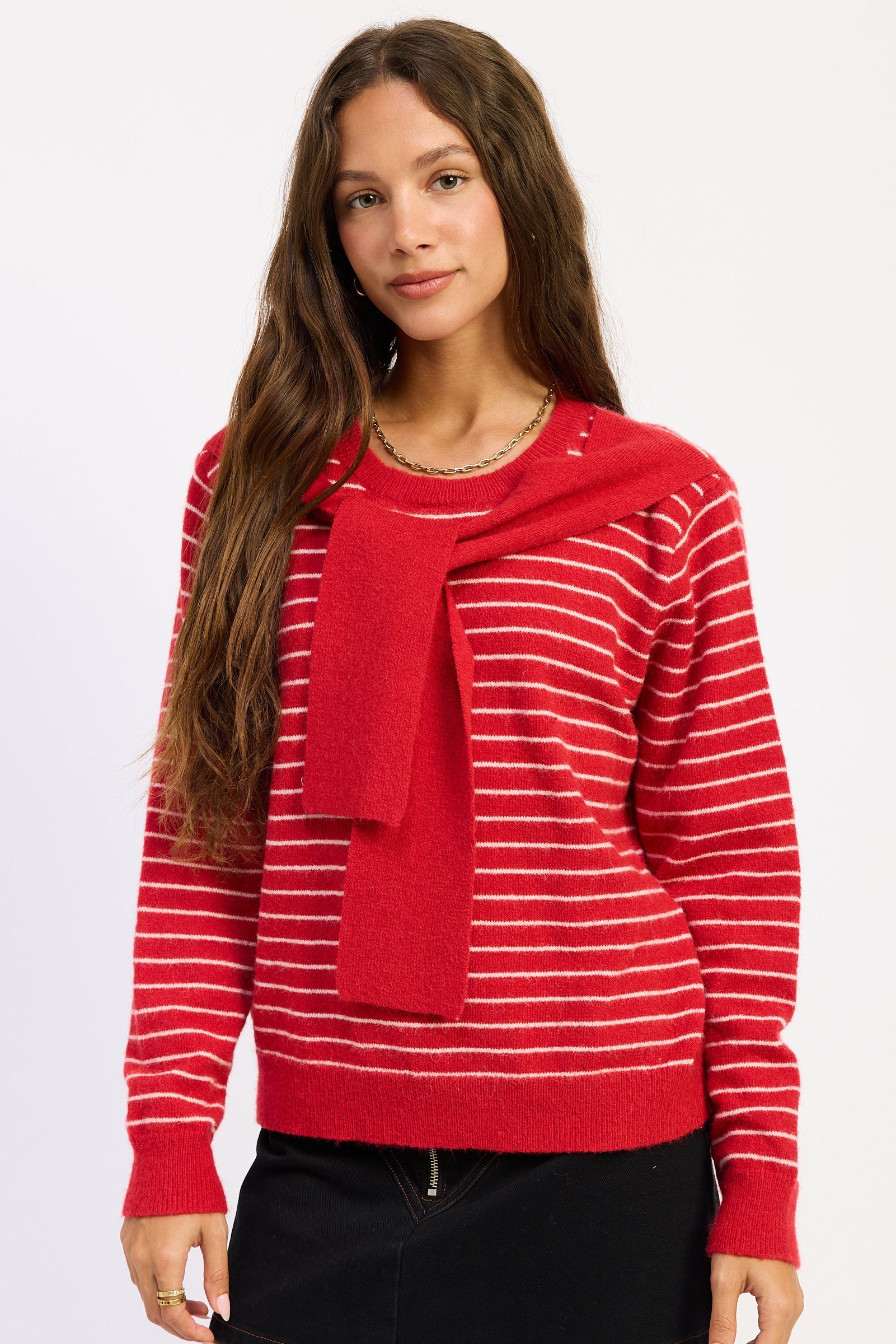 Emory Park Hailey Sweater in Red Blush Stripe view 5 - Hailey Sweater Irene Lin (top)
