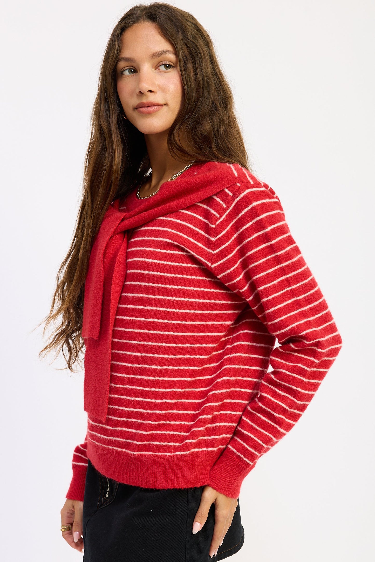 Emory Park Hailey Sweater in Red Blush Stripe view 6 - Hailey Sweater Irene Lin (top)