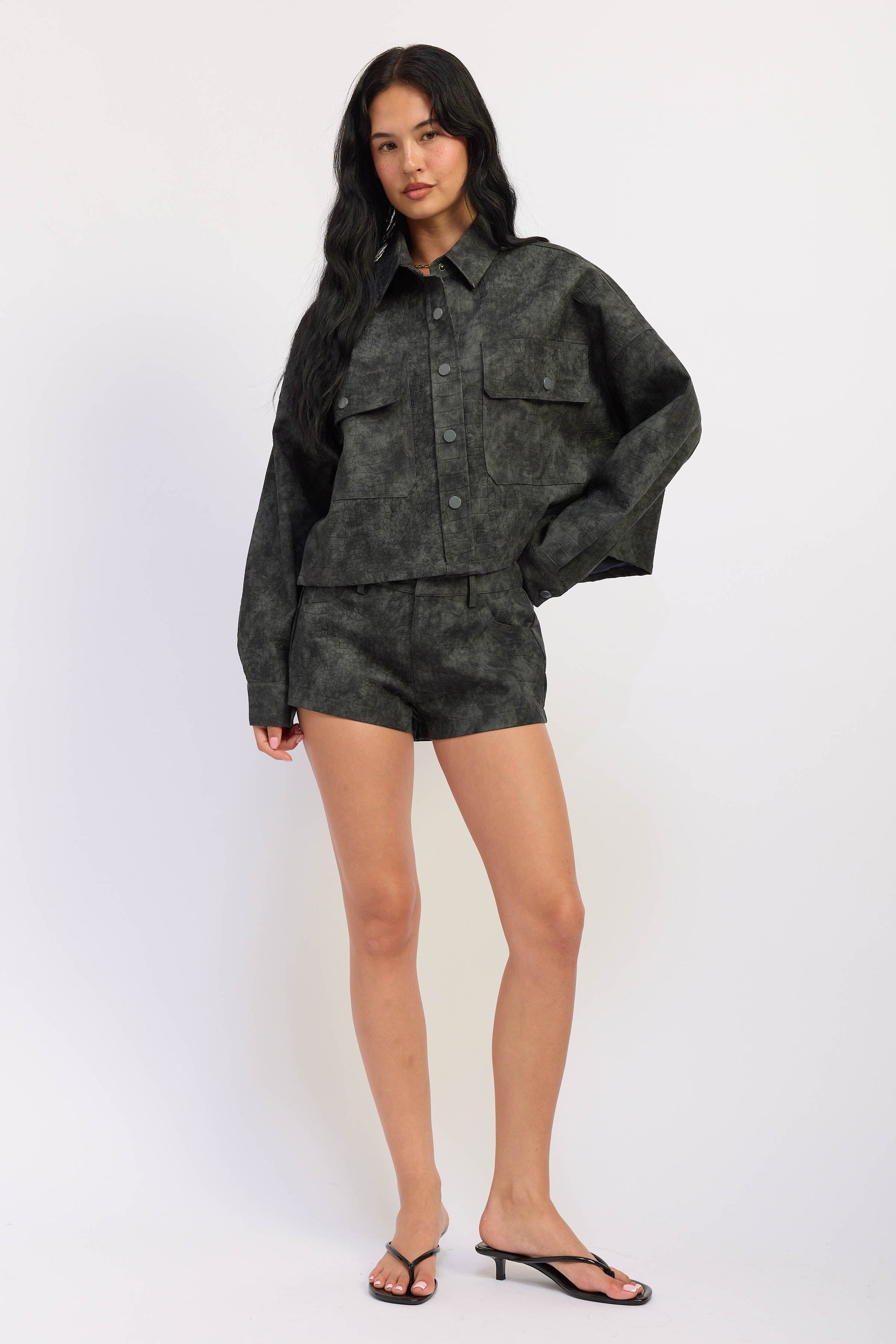 Emory Park Halle Suede Shorts in Black (bottom)