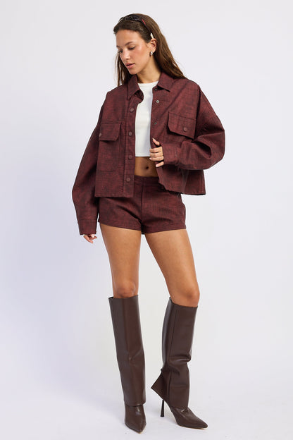 Emory Park Halle Suede Shorts in Burgundy view 5 (bottom)