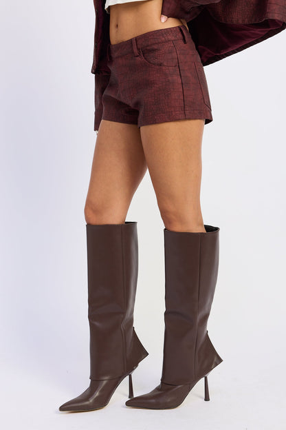 Emory Park Halle Suede Shorts in Burgundy view 6 (bottom)