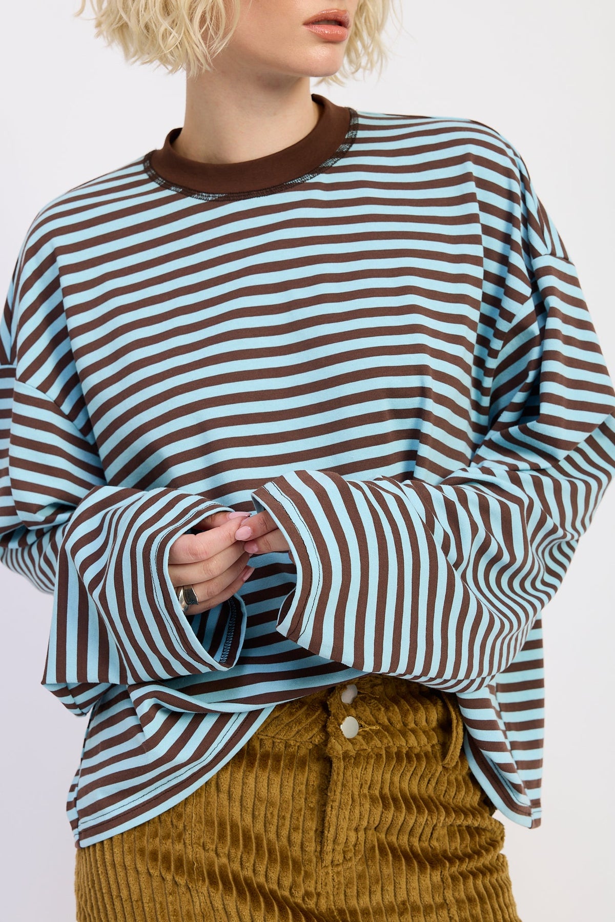 Emory Park Harley Oversized Top in Light Blue Stripe view 10 - Relaxed Fit - Harley Oversized Shirt