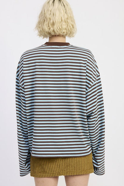 Emory Park Harley Oversized Top in Light Blue Stripe view 11 - Relaxed Fit - Harley Oversized Shirt