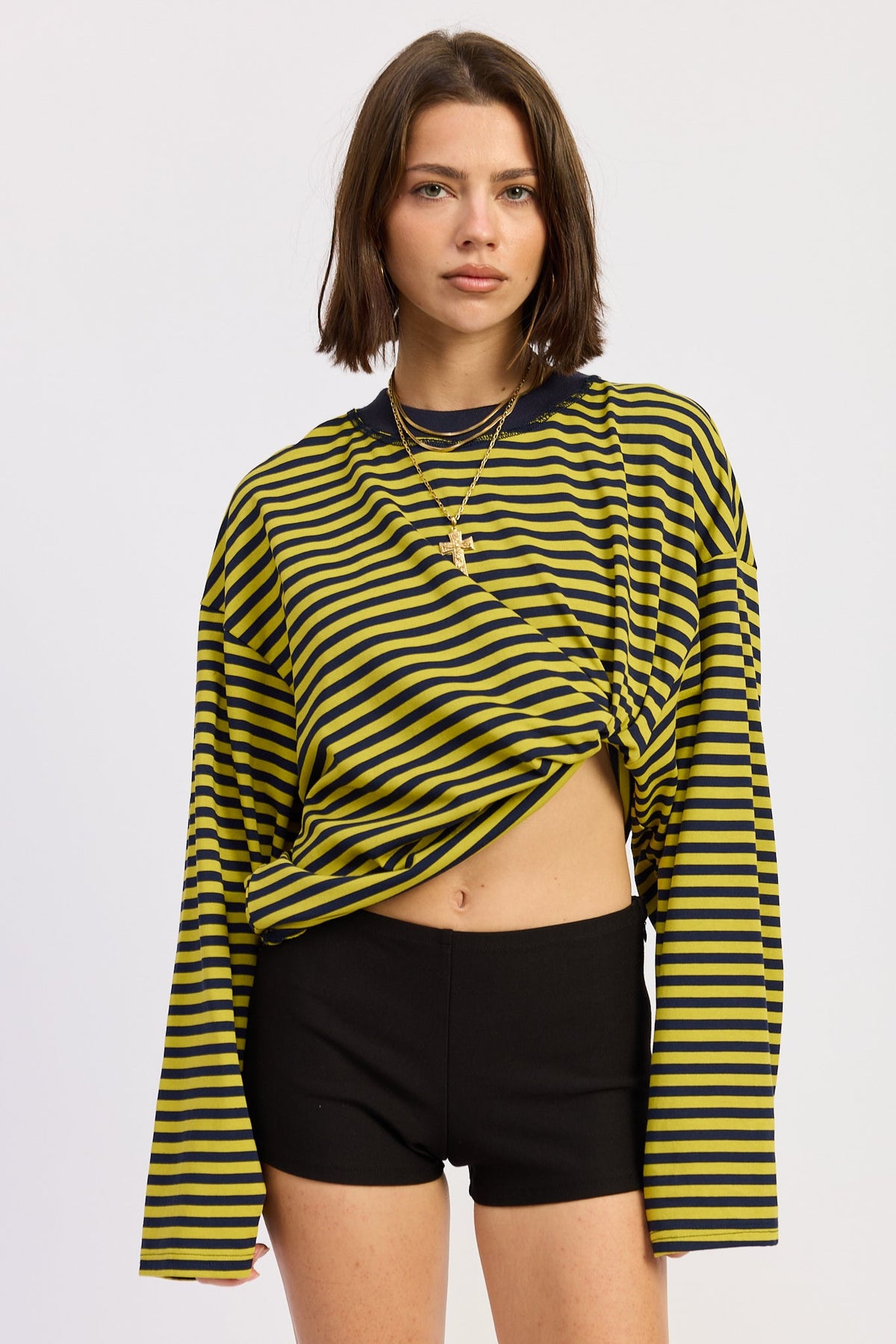 Emory Park Harley Oversized Top in Light Blue Stripe view 12 - Relaxed Fit - Harley Oversized Shirt