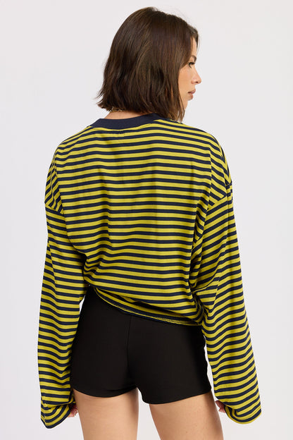 Emory Park Harley Oversized Top in Lime Stripe view 13 - Relaxed Fit - Harley Oversized Shirt