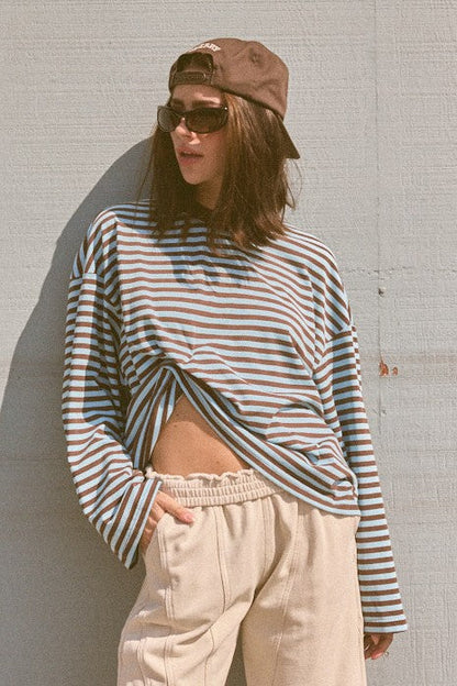 Emory Park Harley Oversized Top in Navy Striped - Relaxed Fit - Harley Oversized Shirt