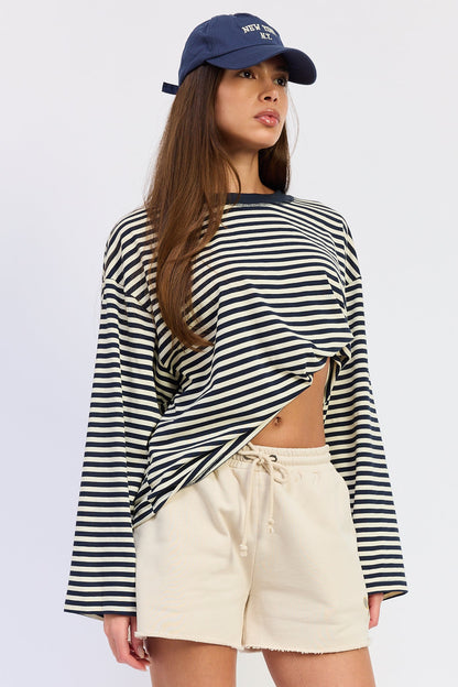 Emory Park Harley Oversized Top in Navy Striped view 3 - Relaxed Fit - Harley Oversized Shirt
