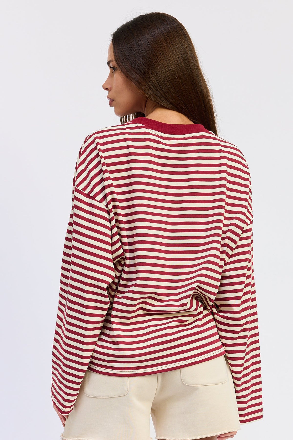 Emory Park Harley Oversized Top in Pink Stripe view 7 - Relaxed Fit - Harley Oversized Shirt