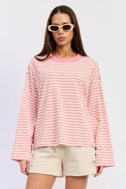 Emory Park Harley Oversized Top in Pink Stripe view 8 - Relaxed Fit - Harley Oversized Shirt