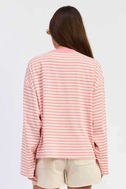 Emory Park Harley Oversized Top in Pink Stripe view 9 - Relaxed Fit - Harley Oversized Shirt