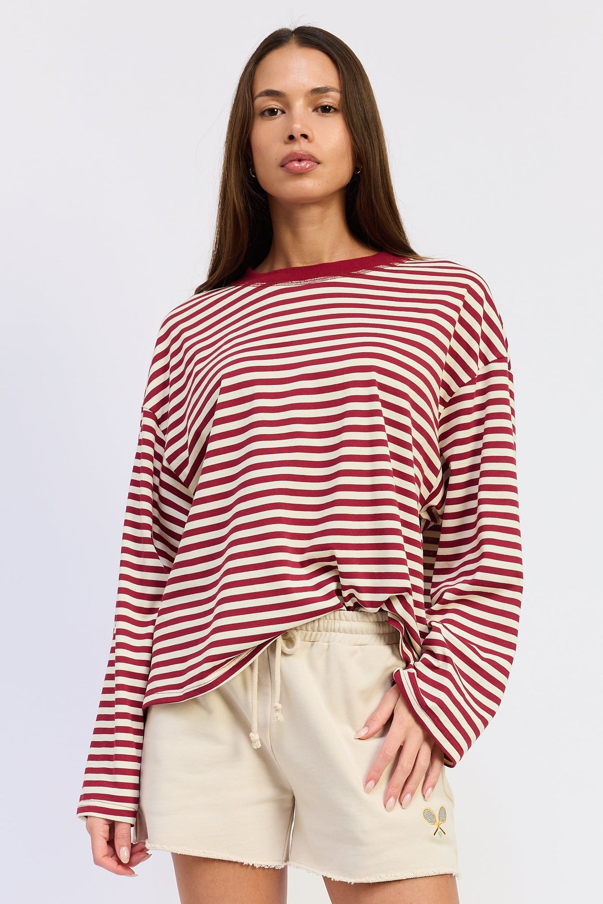 Emory Park Harley Oversized Top in Red Stripe view 5 - Relaxed Fit - Harley Oversized Shirt