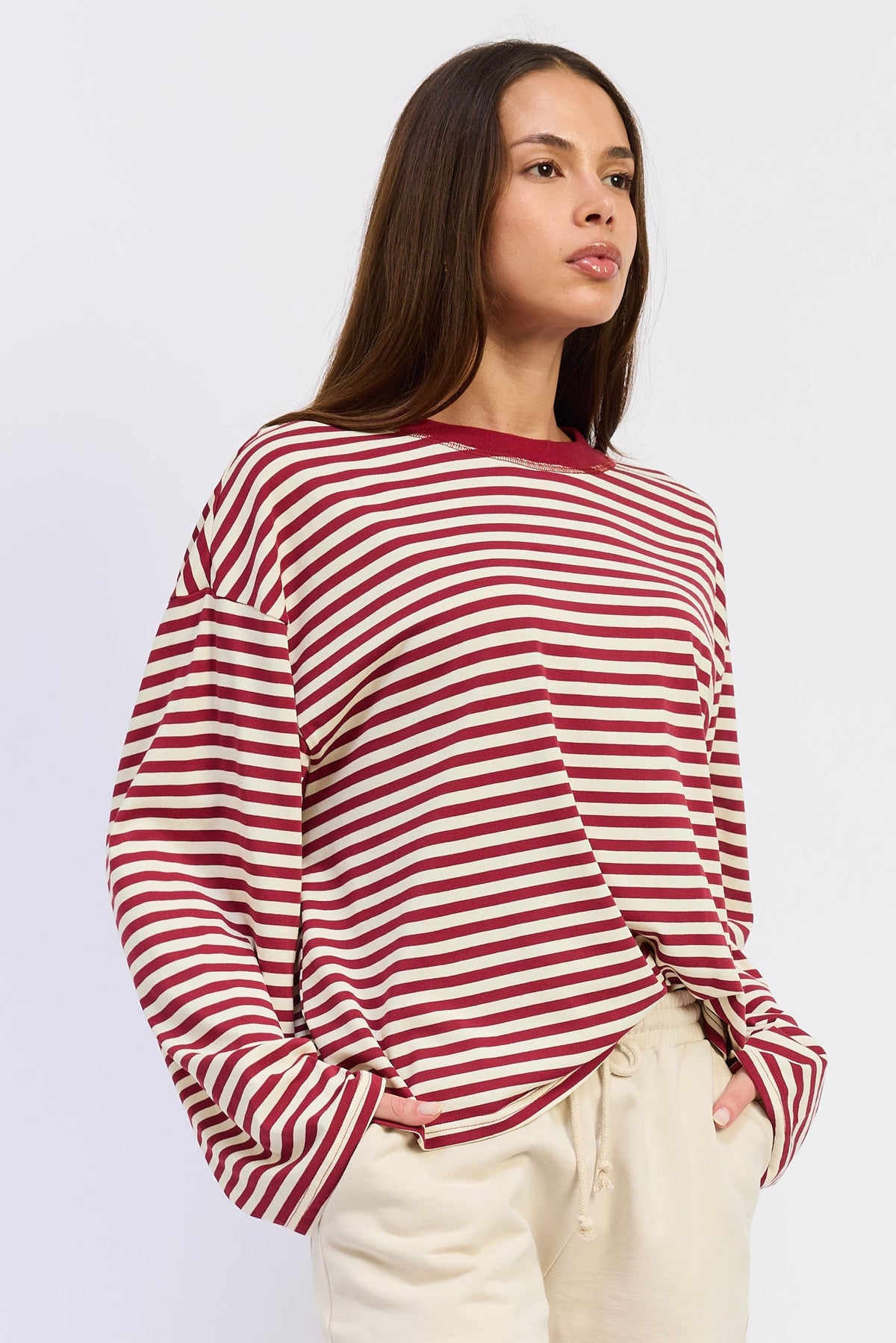 Emory Park Harley Oversized Top in Red Stripe view 6 - Relaxed Fit - Harley Oversized Shirt