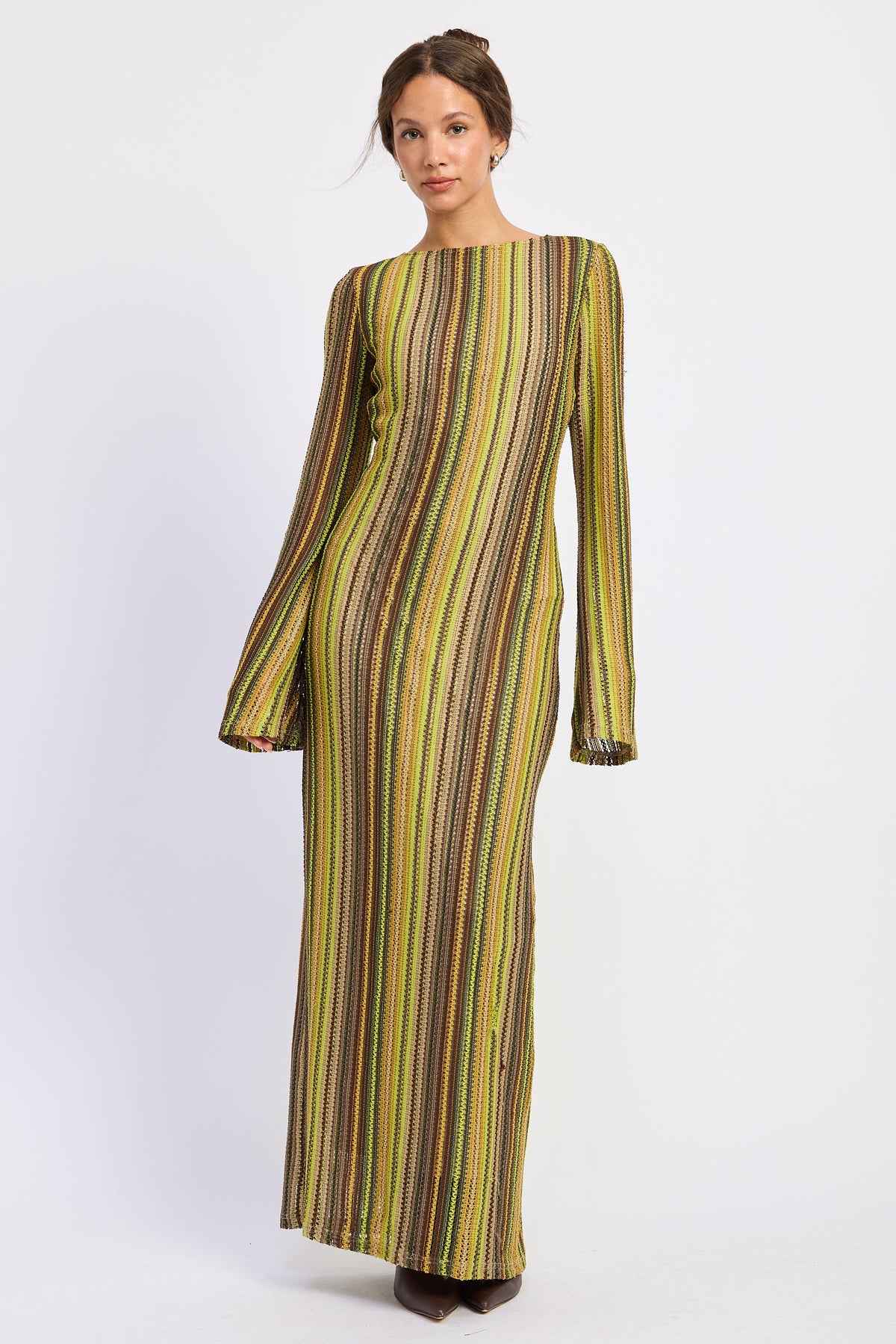 Emory Park Helena Maxi Dress in Green Brown - Helena Maxi Dress Babyboo