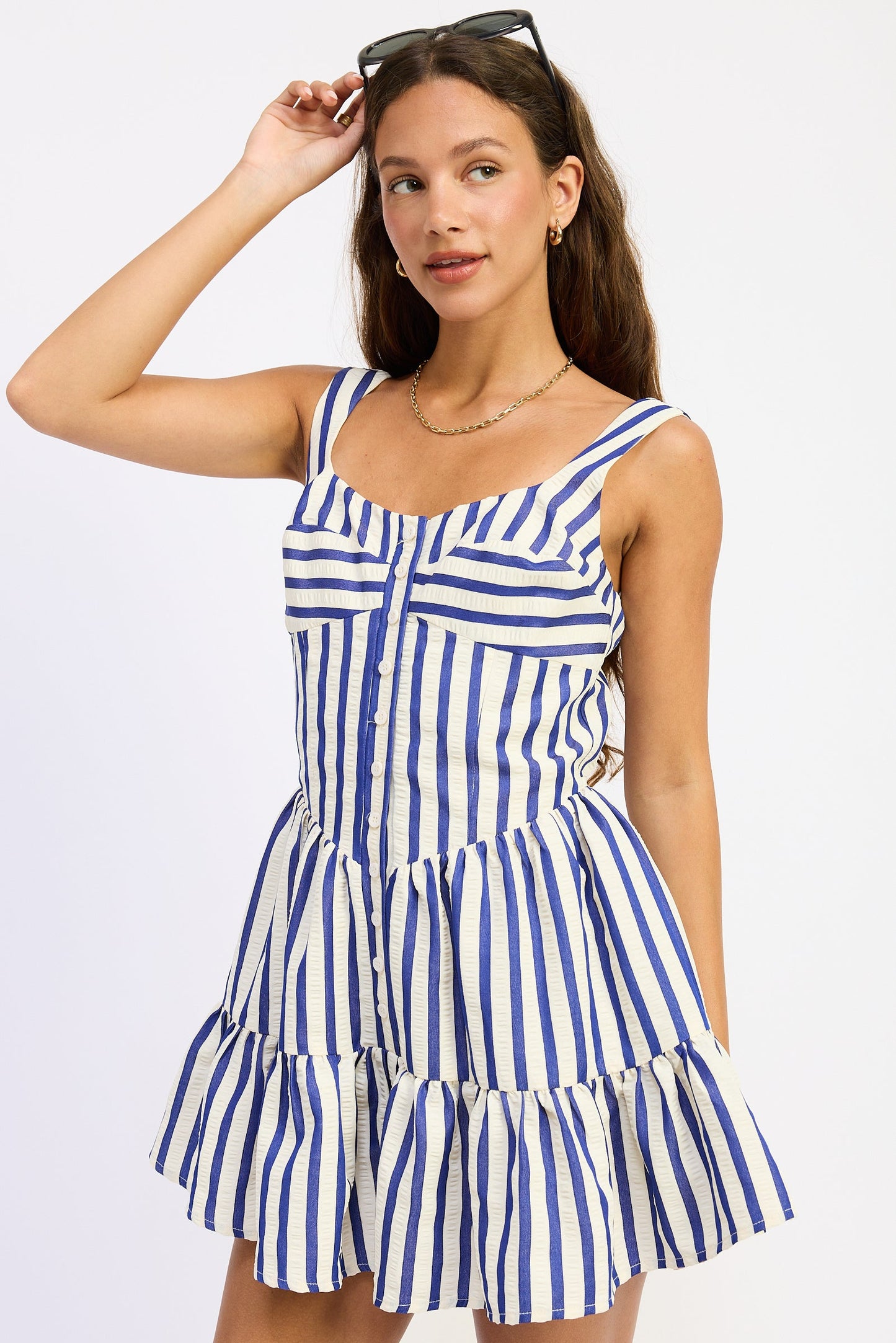 Emory Park Indra Mini Romper in Green Stripe view 4 - Indra Mini Dress (one-piece)
