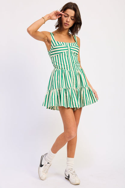 Emory Park Indra Mini Romper in Green Stripe view 6 - Indra Mini Dress (one-piece)