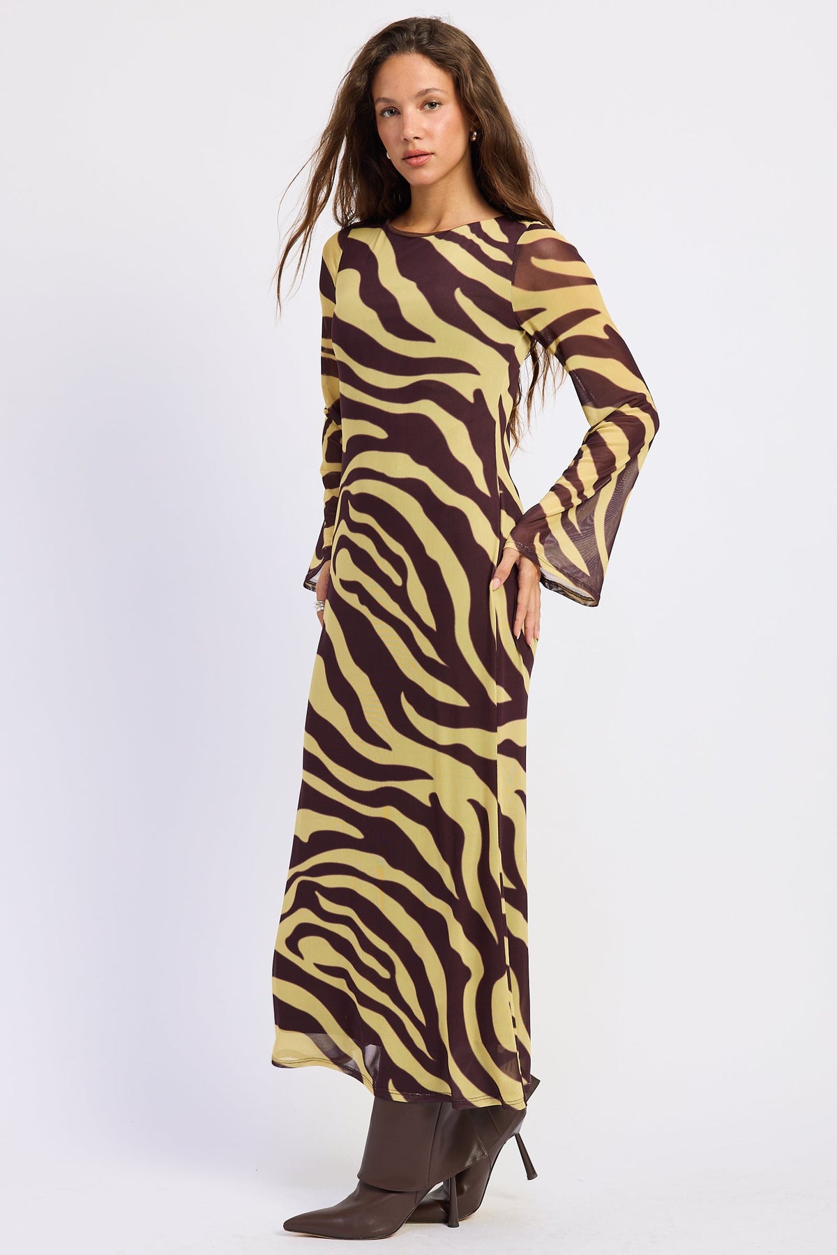 Emory Park Isabeau Maxi Dress in Brown Yellow Zebra view 2 - Isabeau Satin Maxi Dress