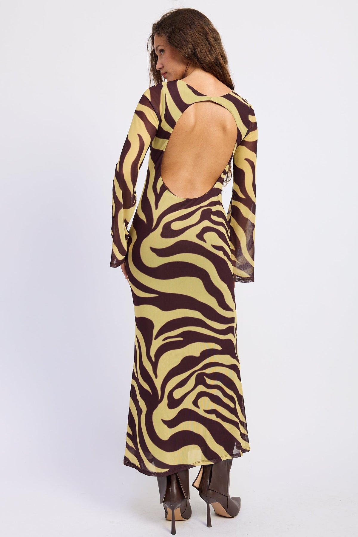 Emory Park Isabeau Maxi Dress in Brown Yellow Zebra view 3 - Isabeau Satin Maxi Dress