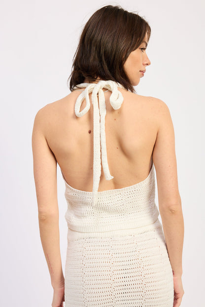 Emory Park Isolde Halter Top in Ivory view 3 - Isolda Halter Top Red Check