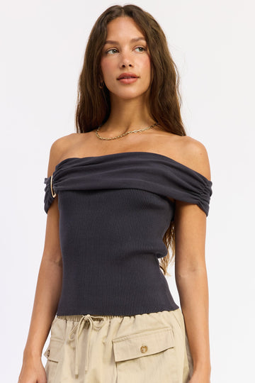Emory Park Ivy Top in Dark Grey view 2 - Ivy Top Petiteknit