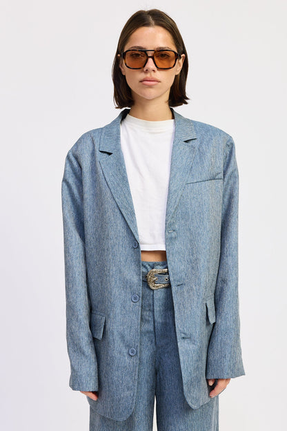 Emory Park Jacey Blazer in Denim Blue - Casual Office Outfit (layer)
