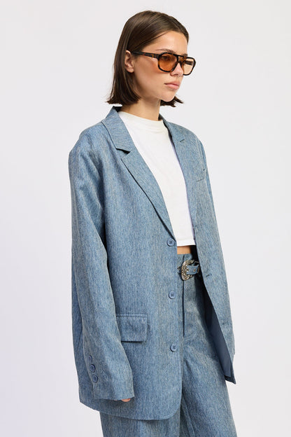 Emory Park Jacey Blazer in Denim Blue view 2 - Casual Office Outfit (layer)